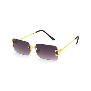 Men Sunglasses Black Lens Rimless‎ Luxury Retro Shades Hip Hop Gold Metal Lentes